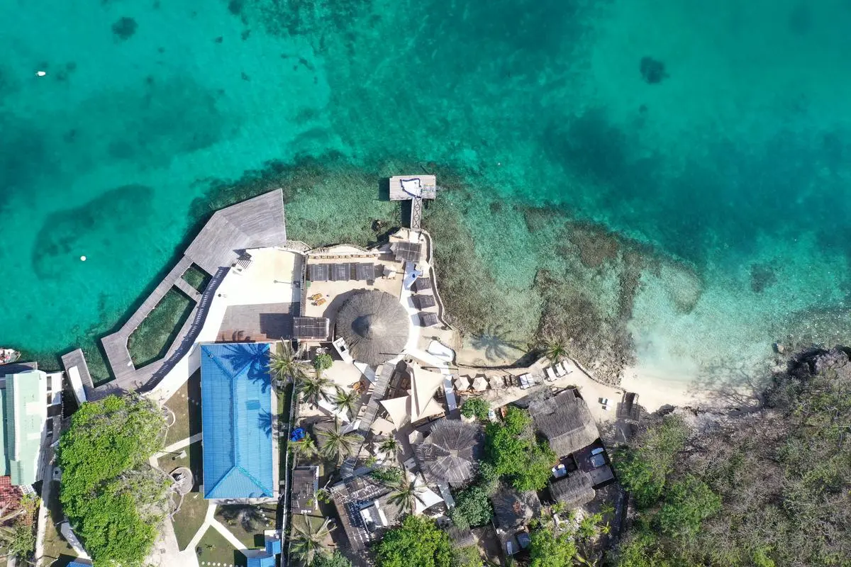 Vista aérea de Mangata Beach Club en las Islas del Rosario